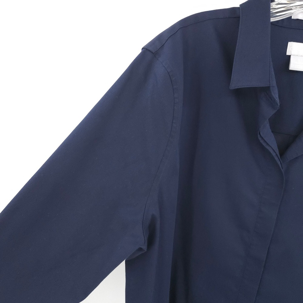 Chico's No-Iron Chic Stretch button up Tunic Women 3 (XL) Navy Long Sleeve - Picture 2 of 8
